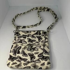 Homemade Crossbody bag, black and cream butterfly print